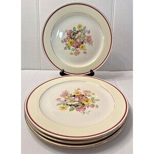 Edwin Knowles Semi-Vitreous Dinner China Plates Set of 4 USA 10.25" Vintage